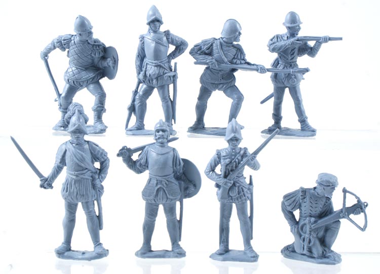 Plastic toy soldiers Mounted Spanish conquistador Blue color. 1/32 scale 
