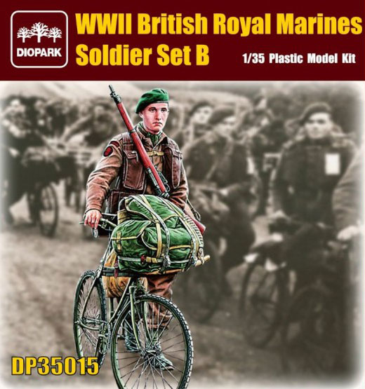 WWII British Royal Marine Soldier Riding Bicycle w/Gear & Rifle