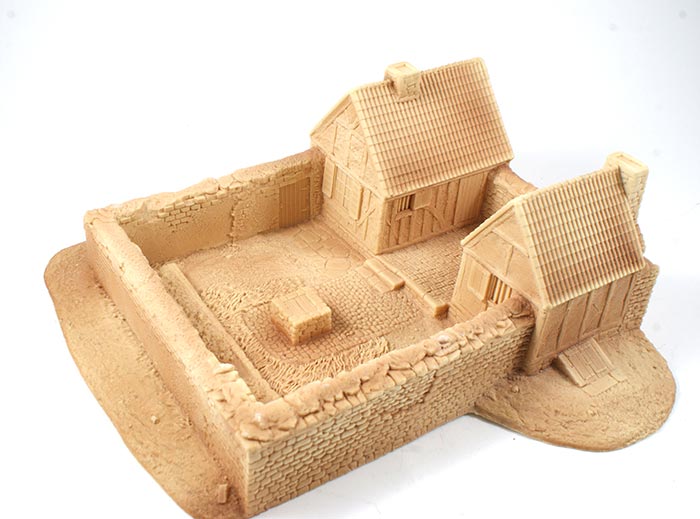 Medieval Village Building 4C Walled Courtyard with Well and Two Buildings