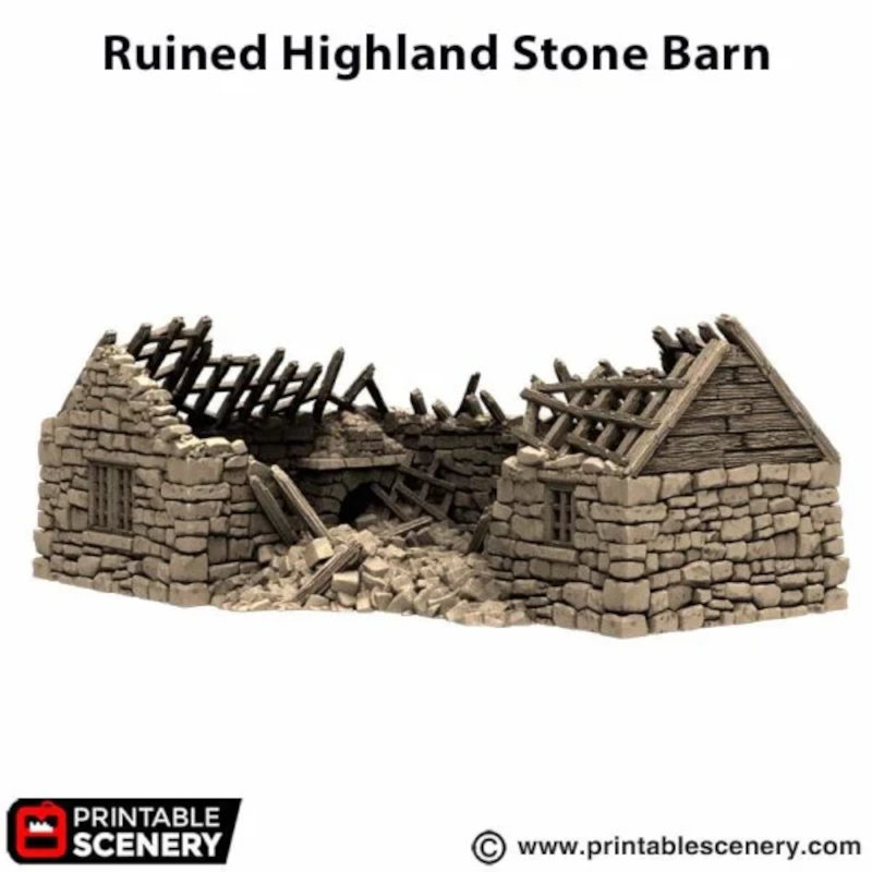 Ruined Highland Stone Barn - King and Country - Printable Scenery