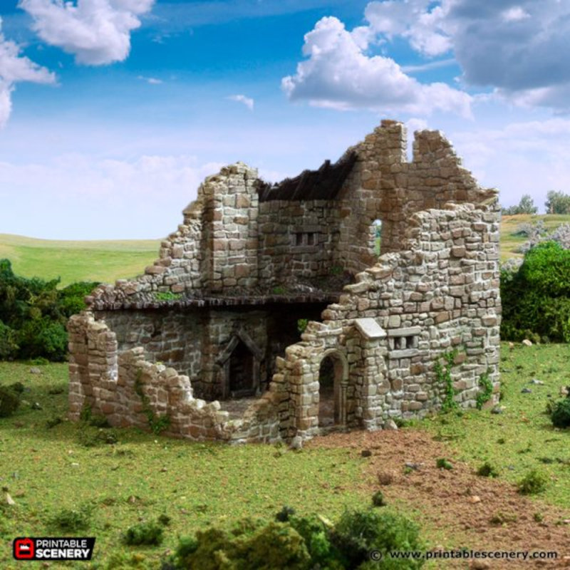 Ruined Norman Stone Manor - King and Country - Printable Scenery