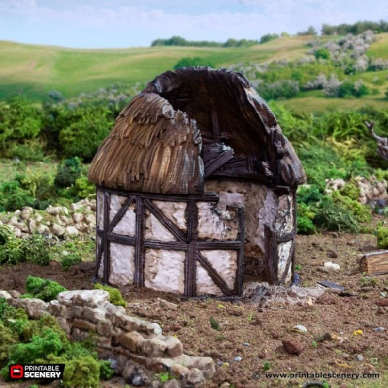 Ruined Small Round House - King and Country - Printable Scenery