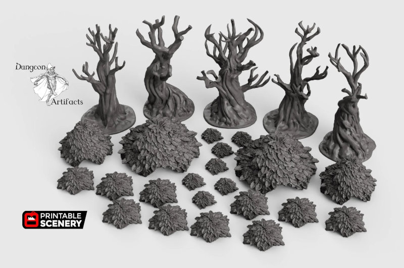 Gnarly Trees with Canopies Set - Clorehaven and the Goblin Grotto - Printable Scenery