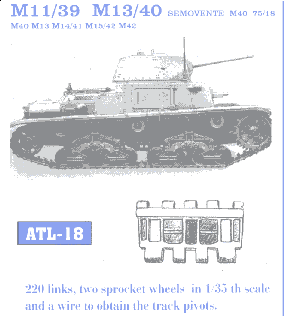 M11/39 M13/40 Semovente M40 75/18, M40, M13, M14/41, M15/42, M42 Track Set (220 Links & 2 Sprocket Wheels)