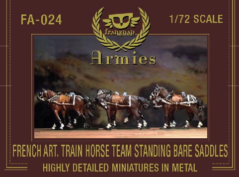 French Artillery Train Horse Team Standing Bare Saddles