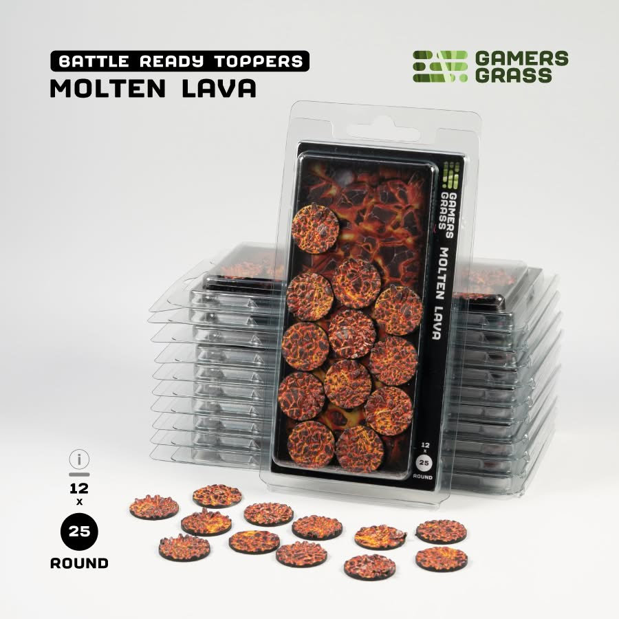 Gamers Grass Battle Ready Toppers - Molten Lava Round 25mm (x12)