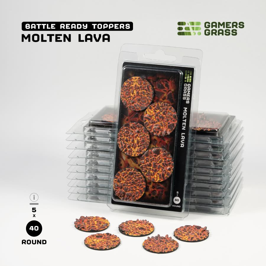 Gamers Grass Battle Ready Toppers - Molten Lava Round 40mm (x5)
