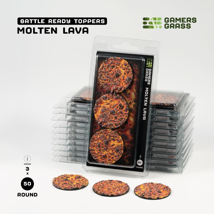 Gamers Grass Battle Ready Toppers - Molten Lava Round 50mm (x3)