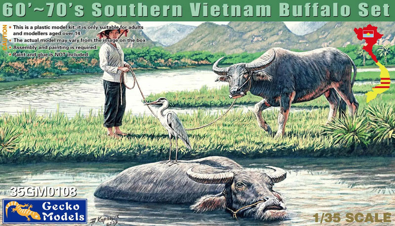 1960-70s Southern Vietnam Water Buffalos w/Women