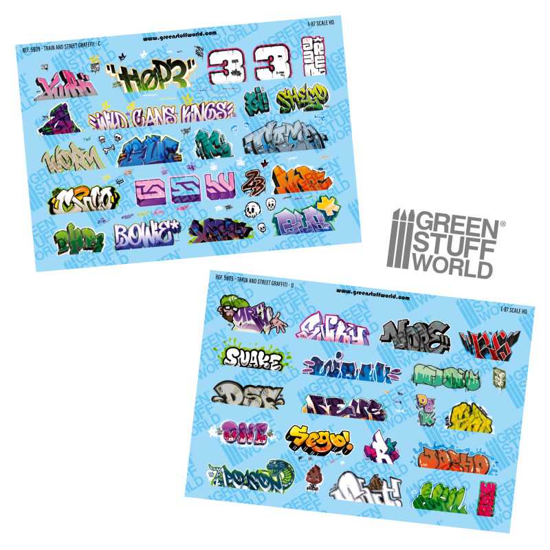 Green Stuff World Model railway graffiti decals 1:87 HO (Set-2)