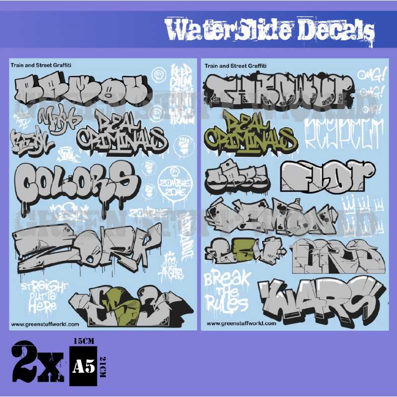 Waterslide Decals - Train and Graffiti Silver