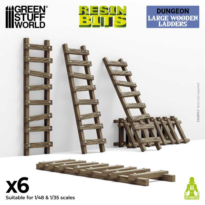 Green Stuff World 3D Printed Set - Large Wooden Ladders 1:48-1:35