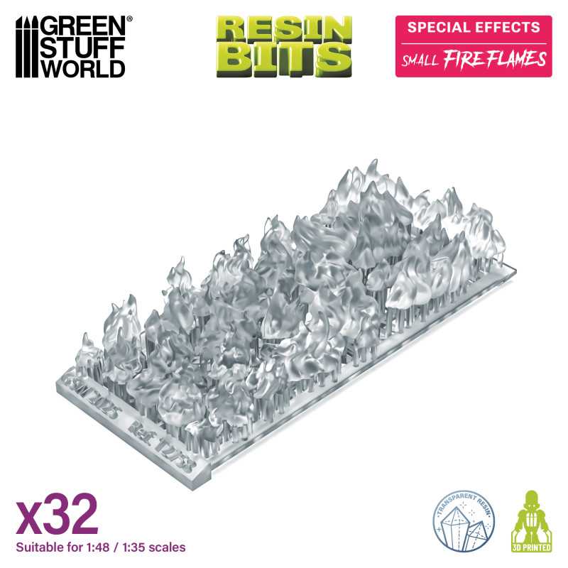 Green Stuff World 3D Printed Set - Small Fire Flames 1:48-1:35