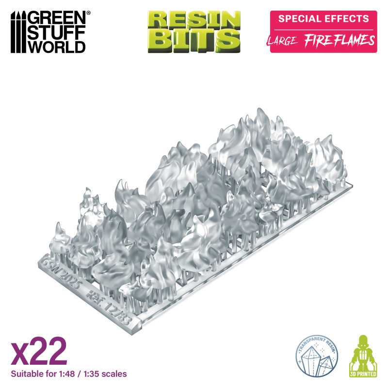 Green Stuff World 3D Printed Set - Large Fire Flames 1:48-1:35