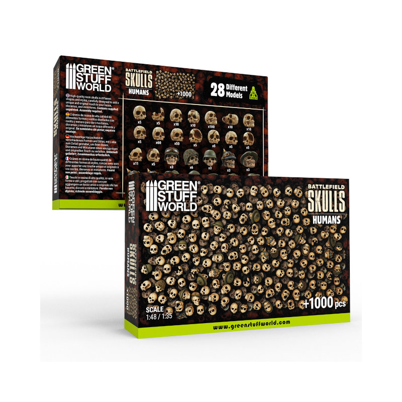 Green Stuff World 3D Printed Set - 1000x Battlefield Resin Skulls 1:48-1:35