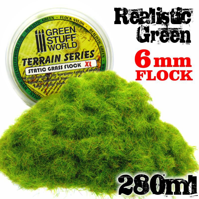 Static Grass Flock XL - 6 mm - Realistic Green - 280 ml