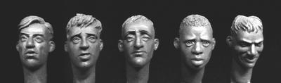 Heads with Hair, 1 African, 4 Europeans