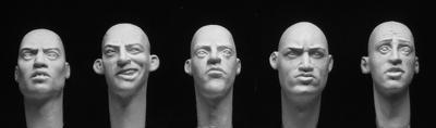 5 Caucasian Heads with Formed Eyes (Easy Paint Pupils)