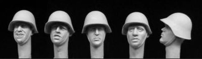 5 heads, wearing Swiss Army helmets, WW2