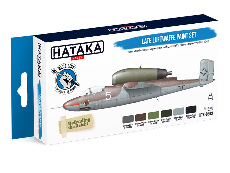 Blue Line: Late Luftwaffe Planes 1944-45 Camouflage Paint Set (8 Colors) - Brush-Dedicated - 17ml Bottles