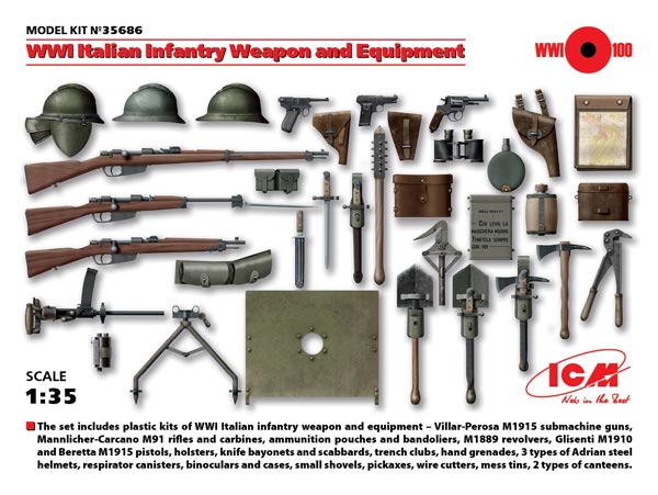 ICM Models 1/35 WWI Italian Infantry Weapons & Equipment ICM35686