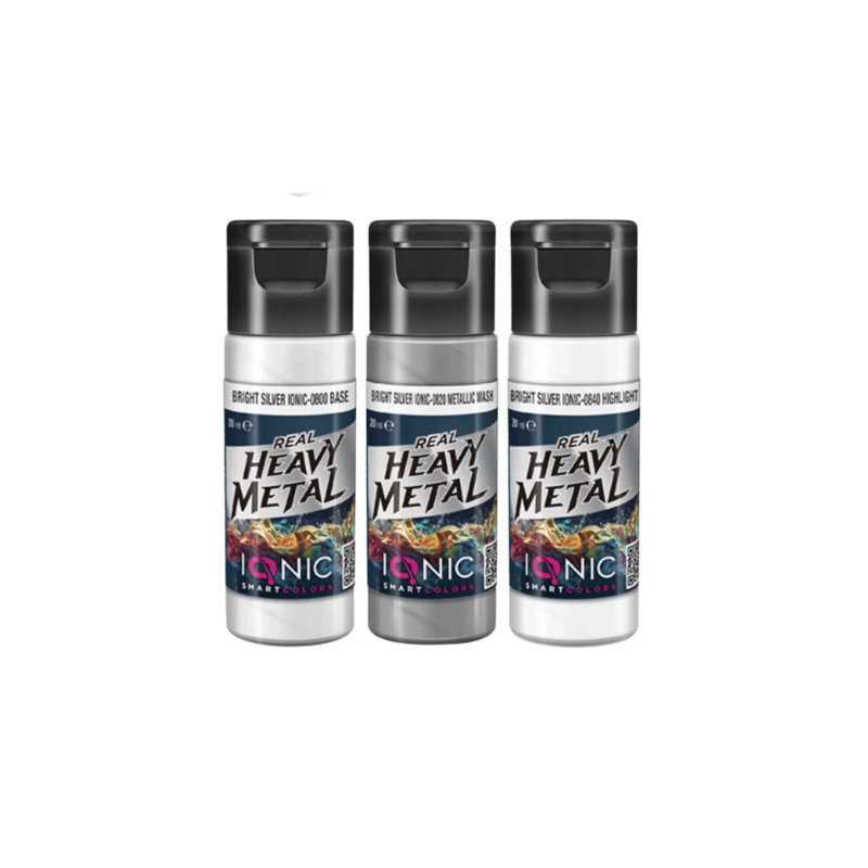 Ionic Real Heavy Metal Colors: Bright Silver Paint Set (3x20ml)