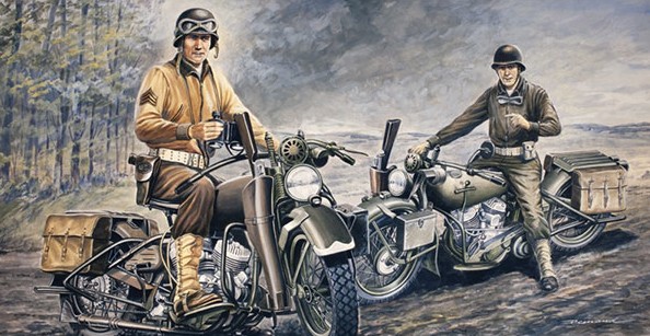 WWII US Soldiers on Motorcycles (2) D-Day