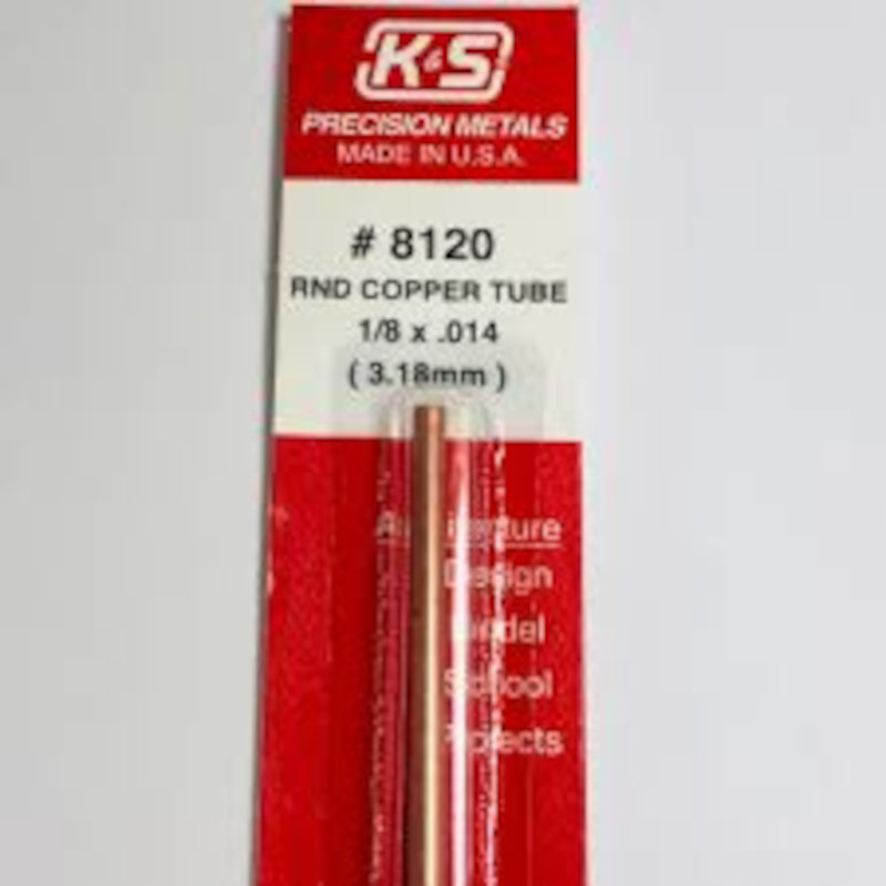 1/8in x12in Round Copper Tube .014 Wall (1 piece)
