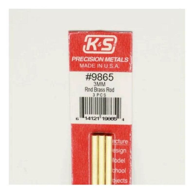 K & S Round Brass Rod: 3mm OD x 300mm Long 3 pcs.