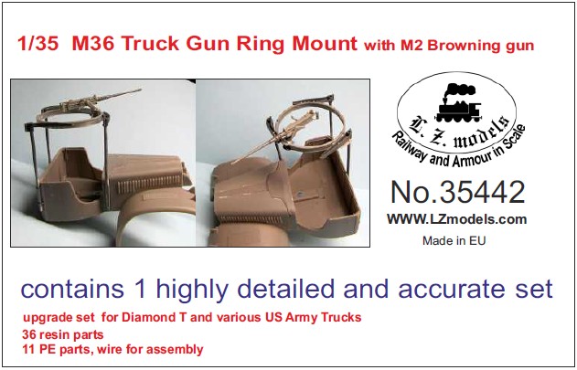 Diamond T M36 Truck Gun Ring Mount w/M2 Browning Gun for Mirror Models (Resin & Photo-Etch)