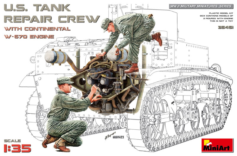 U.S. Tank Repair Crew With Continental w-670 Engine