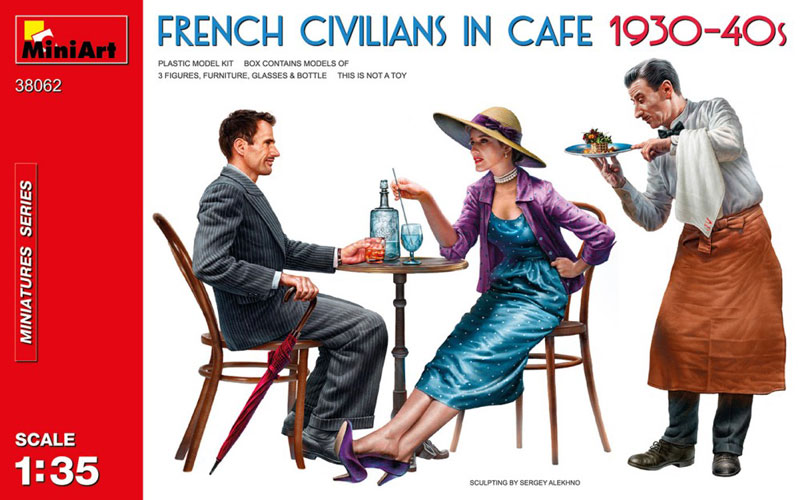 French Civilians in Cafe w/Waiter 1930s-40s