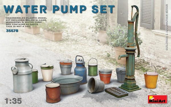 Water Pump Set w/Buckets, Cans, etc