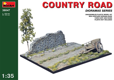 Country Road Section (5in x10in) w/Farm Cart & Stone Wall Section
