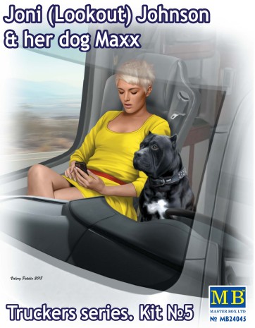 Joni Johnson Trucker Passenger Sitting w/Cell Phone & Dog Maxx