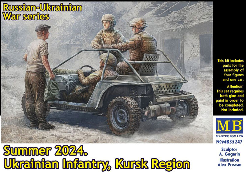 Master Box Russian-Ukrainian War: Ukrainian Infantry (3), Civilian & Buggy Monogoose Vehicle Kursk Summer 2024