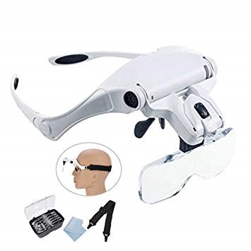 Professional 2-in-1 Illuminated Headband Magnifier w/5 Multiple Interchangeable Lens 1.0x-3.5x Power