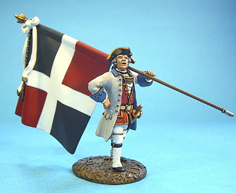 BATTLE ON THE PLAINS OF ABRAHAM 1759 - FRENCH OFFICER WITH REGIMENTAL COLORS #QF-02 - 1 AVAILABLE OOP