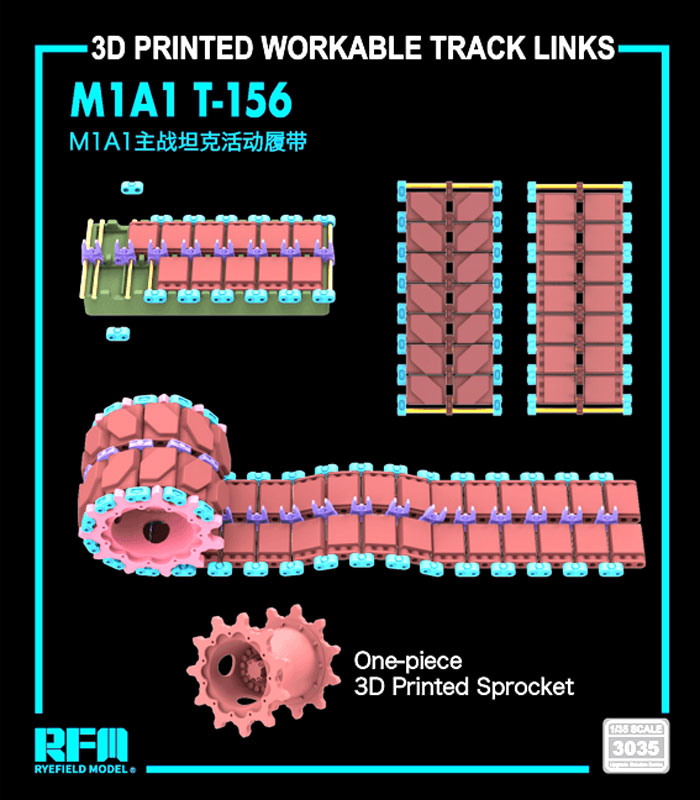 Rye Field Models M1A1 Abrams T-156 3D Printed Workable Track Set