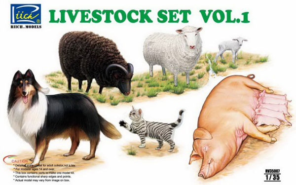Livestock Set Vol.1: Sheep, Ram, Pigs w/Piglets, Dog, Cat
