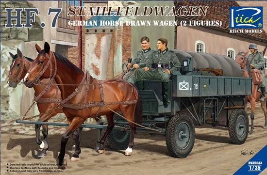 German HF7 Horse Drawn Steel Field Wagon w/2 Horses & 2 Figures