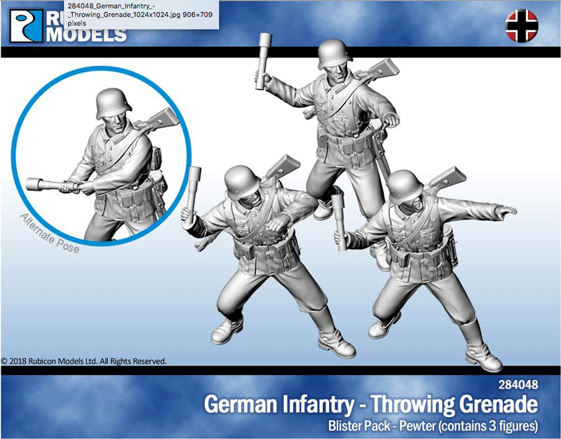 German Infantry Throwing Grenade- Pewter