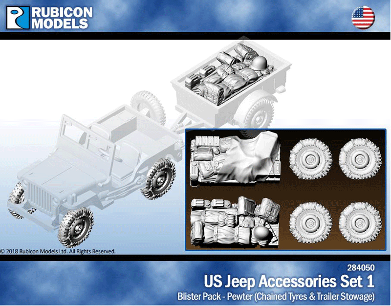 US Jeep Accessories Set 1: Chained Tires & Trailer Stowage- Pewter