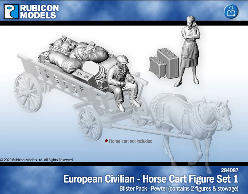 European Civilians Horse Cart Figure Set 1- Pewter
