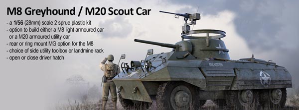 Bolt Action American M8/M20 Greyhound Scout Car 1:56 WWII Military Wargaming Plastic Model Kit