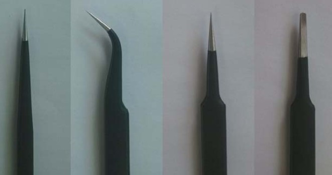 Tweezers Set (4pcs): Long, Curved, Straight, Flat