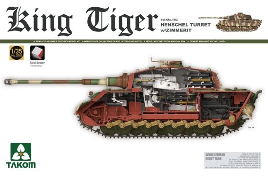 WWII German King Tiger SdKfz 182 Henschel Turret Heavy Tank w/Zimmerit & Interior