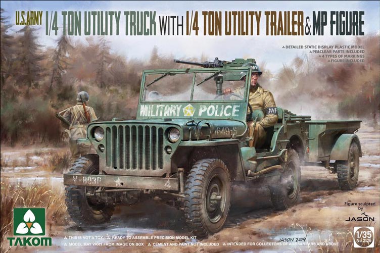 WWII US Army 1/4-ton Utility Truck with 1/4-ton Utility Trailer & MP Figure  
