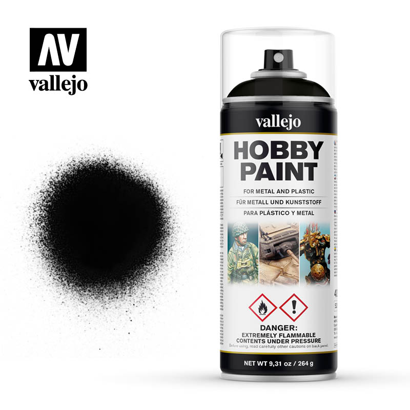 Vallejo Hobby Paint - Black 400ml Spray Can