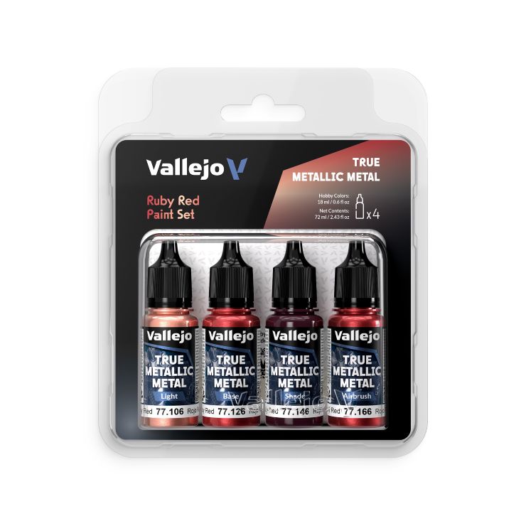 Vallejo Ruby Red True Metallic Metal Paint Set (4 Colors)